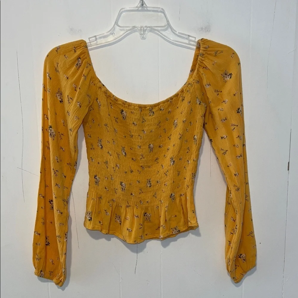 Hollister California Mustard Floral Crop Top Size Small 0317262 - Picture 4 of 6